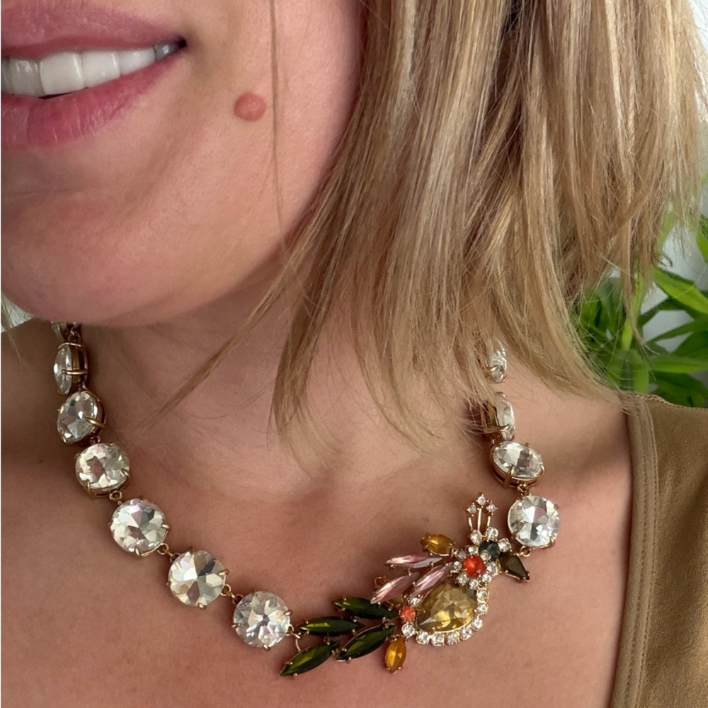 Ann Taylor Bird Adjustable Rhinestone Crystal Gold Statement Necklace Jewelry